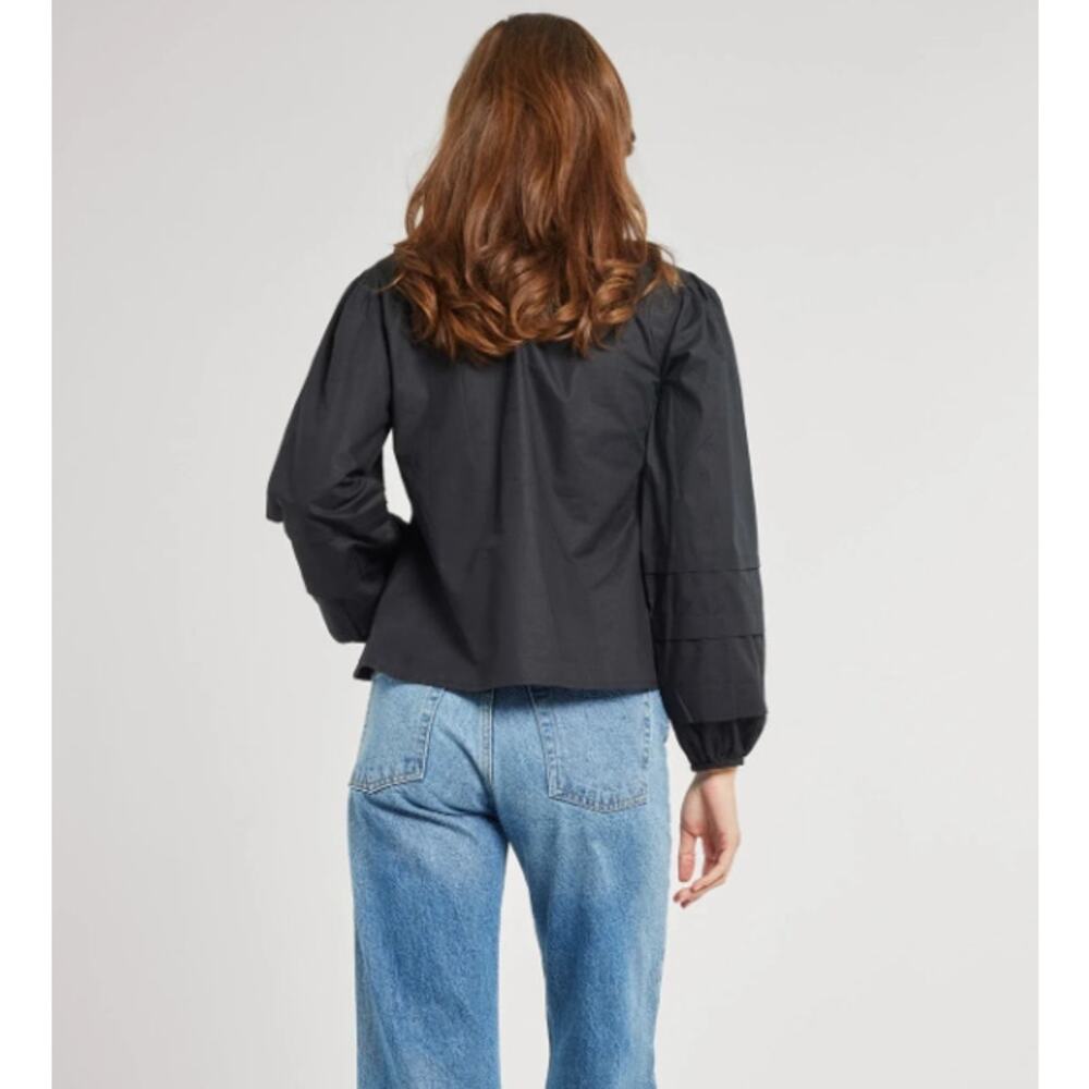 Mille Stevie Top Black Cotton Poplin Balloon Sleeve Blouse Women's S - Picture 2 of 10